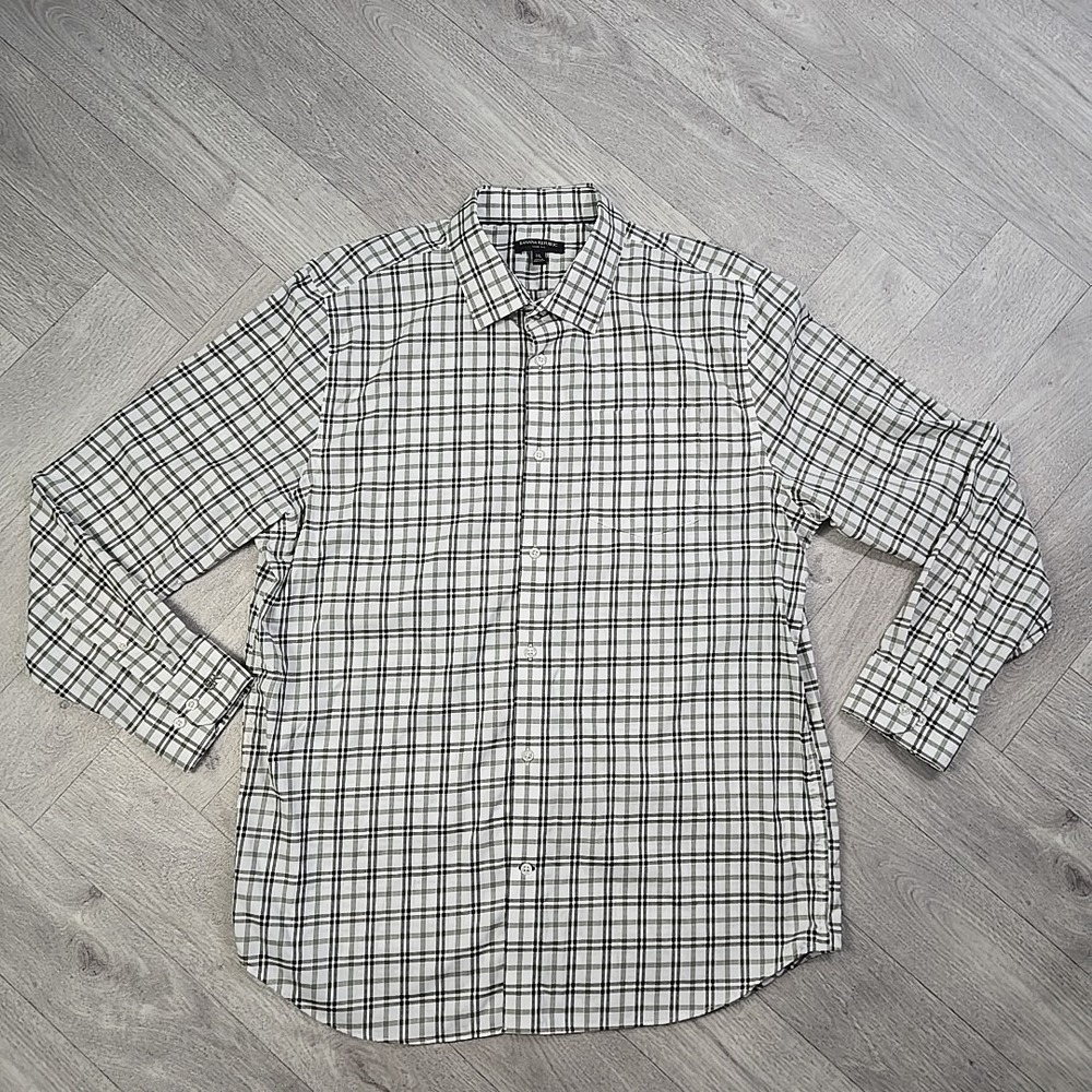 Banana Republic Men's XXL Slim Fit Button Up Green White Plaid Cotton Shirt